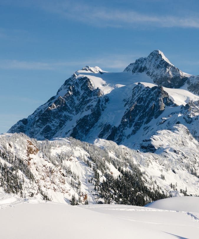 A snowy mountain landscape.