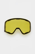 The 686 SMARTY Magnetic Goggle Replacement Lens by 686 is a yellow-tinted, curved lens with top and side cutouts. Designed for easy swapping, its shown on a plain white background and fits most ski or snowboard goggles.